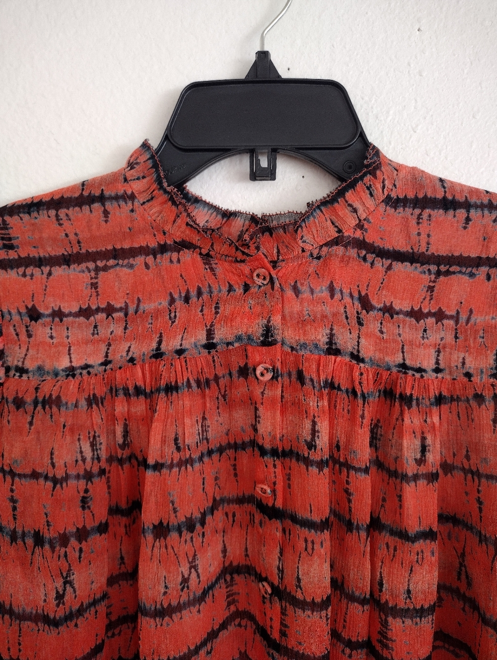 Ulla Johnson Mari Silk Blouse In Chili Tie Dye Orange Red Black Size 2 - Picture 5 of 16